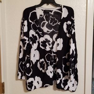 Lane Bryant Black and White Floral Cadigan